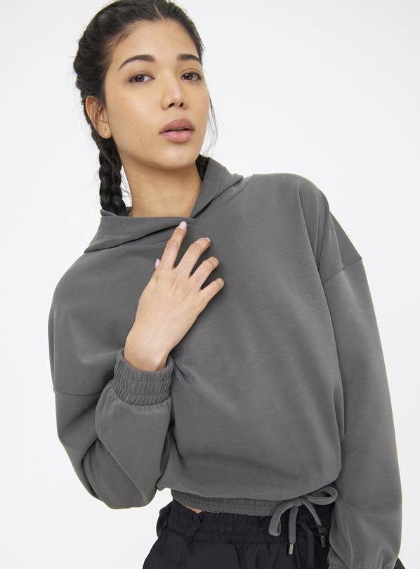 Active Grey Peached Scuba Cropped Hoodie L